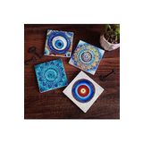 Pinecone Stone Nazar, Mandala Taş Bardak Altlığı Seti - 4 Parça - Dekoratif, Rustik Mutfak Aksesuarı, 10x10 cm, Kaydırmaz Tabanlı, Şık ve Dayanıklı SC400