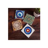Pinecone Stone Nazar, Mandala Taş Bardak Altlığı Seti - 4 Parça - Dekoratif, Rustik Mutfak Aksesuarı, 10x10 cm, Kaydırmaz Tabanlı, Şık ve Dayanıklı SC401
