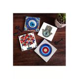 Pinecone Stone Nazar, Nar Ağacı, Fatma Ana Eli (Hamsa) Taş Bardak Altlığı Seti - 4 Parça - Dekoratif, Rustik Mutfak Aksesuarı, 10X10 Cm, Kayd�