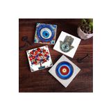 Pinecone Stone Nazar, Nar Ağacı, Fatma Ana Eli (Hamsa) Taş Bardak Altlığı Seti - 4 Parça - Dekoratif, Rustik Mutfak Aksesuarı, 10x10 cm, Kaydırmaz Tabanlı, Şık ve Dayanıklı SC370