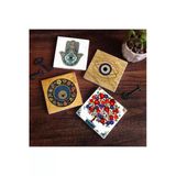 Pinecone Stone Nazar, Nar Ağacı, Fatma Ana Eli (Hamsa) Taş Bardak Altlığı Seti - 4 Parça - Dekoratif, Rustik Mutfak Aksesuarı, 10x10 cm, Kaydırmaz Tabanlı, Şık ve Dayanıklı SC509