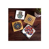 Pinecone Stone Nazar, Nar Ağacı, Fatma Ana Eli (Hamsa) Taş Bardak Altlığı Seti - 4 Parça - Dekoratif, Rustik Mutfak Aksesuarı, 10x10 cm, Kaydırmaz Tabanlı, Şık ve Dayanıklı SC509