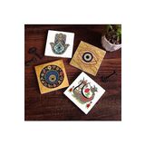 Pinecone Stone Nazar, Şahmeran, Fatma Ana Eli (Hamsa) Taş Bardak Altlığı Seti - 4 Parça - Dekoratif, Rustik Mutfak Aksesuarı, 10x10 cm, Kaydırmaz Tabanlı, Şık ve Dayanıklı SC510