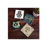 Pinecone Stone Nazar, Şahmeran, Hayat Ağacı, Fatma Ana Eli (Hamsa) Taş Bardak Altlığı Seti - 4 Parça - Dekoratif, Rustik Mutfak Aksesuarı, 10x10 cm, Kaydırmaz Tabanlı, Şık ve Dayanıklı SC165