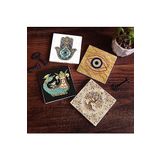 Pinecone Stone Nazar, Şahmeran, Hayat Ağacı, Fatma Ana Eli (Hamsa) Taş Bardak Altlığı Seti - 4 Parça - Dekoratif, Rustik Mutfak Aksesuarı, 10x10 cm, Kaydırmaz Tabanlı, Şık ve Dayanıklı SC505