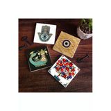 Pinecone Stone Nazar, Şahmeran, Nar Ağacı, Fatma Ana Eli (Hamsa) Taş Bardak Altlığı Seti - 4 Parça - Dekoratif, Rustik Mutfak Aksesuarı, 10x10 cm, Kaydırmaz Tabanlı, Şık ve Dayanıklı SC506