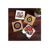 Pinecone Stone Nazar, Şahmeran, Nar Ağacı Taş Bardak Altlığı Seti - 4 Parça - Dekoratif, Rustik Mutfak Aksesuarı, 10x10 cm, Kaydırmaz Tabanlı, Şık ve Dayanıklı SC524
