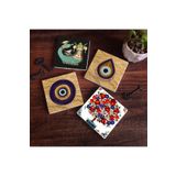 Pinecone Stone Nazar, Şahmeran, Nar Ağacı Taş Bardak Altlığı Seti - 4 Parça - Dekoratif, Rustik Mutfak Aksesuarı, 10x10 cm, Kaydırmaz Tabanlı, Şık ve Dayanıklı SC525