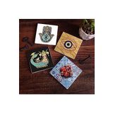 Pinecone Stone Nazar, Şahmeran, Nar, Fatma Ana Eli (Hamsa) Taş Bardak Altlığı Seti - 4 Parça - Dekoratif, Rustik Mutfak Aksesuarı, 10x10 cm, Kaydırmaz Tabanlı, Şık ve Dayanıklı SC507