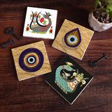 Pinecone Stone Nazar, Şahmeran Taş Bardak Altlığı – 4’lü Set, 10x10 cm Dekoratif Masaüstü Koruyucu Doğaltaş Altlık |SC526|