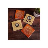 Pinecone Stone Nazar, Sri Yantra, Mandala Taş Bardak Altlığı Seti - 4 Parça - Dekoratif, Rustik Mutfak Aksesuarı, 10x10 cm, Kaydırmaz Tabanlı, Şık ve Dayanıklı SC301