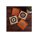 Pinecone Stone Nazar, Sri Yantra, Mandala Taş Bardak Altlığı Seti - 4 Parça - Dekoratif, Rustik Mutfak Aksesuarı, 10x10 cm, Kaydırmaz Tabanlı, Şık ve Dayanıklı SC302