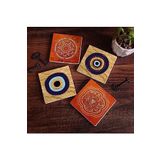 Pinecone Stone Nazar, Sri Yantra, Mandala Taş Bardak Altlığı Seti - 4 Parça - Dekoratif, Rustik Mutfak Aksesuarı, 10x10 cm, Kaydırmaz Tabanlı, Şık ve Dayanıklı SC302