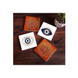 Pinecone Stone Nazar, Sri Yantra, Mandala Taş Bardak Altlığı Seti - 4 Parça - Dekoratif, Rustik Mutfak Aksesuarı, 10x10 cm, Kaydırmaz Tabanlı, Şık ve Dayanıklı SC303