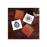 Pinecone Stone Nazar, Sri Yantra, Mandala Taş Bardak Altlığı Seti - 4 Parça - Dekoratif, Rustik Mutfak Aksesuarı, 10x10 cm, Kaydırmaz Tabanlı, Şık ve Dayanıklı SC304