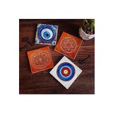 Pinecone Stone Nazar, Sri Yantra, Mandala Taş Bardak Altlığı Seti - 4 Parça - Dekoratif, Rustik Mutfak Aksesuarı, 10x10 cm, Kaydırmaz Tabanlı, Şık ve Dayanıklı SC382