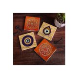 Pinecone Stone Nazar, Sri Yantra, Mandala Taş Bardak Altlığı Seti - 4 Parça - Dekoratif, Rustik Mutfak Aksesuarı, 10x10 cm, Kaydırmaz Tabanlı, Şık ve Dayanıklı SC521