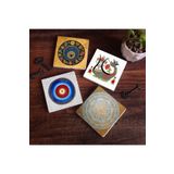 Pinecone Stone Nazar, Sri Yantra, Şahmeran Taş Bardak Altlığı Seti - 4 Parça - Dekoratif, Rustik Mutfak Aksesuarı, 10x10 cm, Kaydırmaz Tabanlı, Şık ve Dayanıklı SC210
