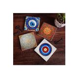 Pinecone Stone Nazar, Sri Yantra Taş Bardak Altlığı Seti - 4 Parça - Dekoratif, Rustik Mutfak Aksesuarı, 10x10 cm, Kaydırmaz Tabanlı, Şık ve Dayanıklı SC384