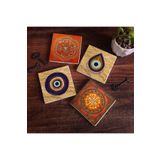Pinecone Stone Nazar, Sri Yantra Taş Bardak Altlığı Seti - 4 Parça - Dekoratif, Rustik Mutfak Aksesuarı, 10x10 cm, Kaydırmaz Tabanlı, Şık ve Dayanıklı SC520