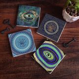 Pinecone Stone Nazar Taş Bardak Altlığı – 4’lü Set, 10x10 cm Dekoratif Masaüstü Koruyucu Doğaltaş Altlık |SC183|