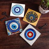 Pinecone Stone Nazar Taş Bardak Altlığı – 4’lü Set, 10x10 cm Dekoratif Masaüstü Koruyucu Doğaltaş Altlık |SC257|