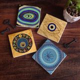 Pinecone Stone Nazar Taş Bardak Altlığı – 4’lü Set, 10x10 cm Dekoratif Masaüstü Koruyucu Doğaltaş Altlık |SC514|