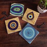 Pinecone Stone Nazar Taş Bardak Altlığı – 4’lü Set, 10x10 cm Dekoratif Masaüstü Koruyucu Doğaltaş Altlık |SC515|