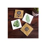 Pinecone Stone Nazar, Yaprak Taş Bardak Altlığı Seti - 4 Parça - Dekoratif, Rustik Mutfak Aksesuarı, 10x10 cm, Kaydırmaz Tabanlı, Şık ve Dayanıklı SC357