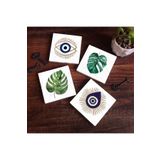 Pinecone Stone Nazar, Yaprak Taş Bardak Altlığı Seti - 4 Parça - Dekoratif, Rustik Mutfak Aksesuarı, 10x10 cm, Kaydırmaz Tabanlı, Şık ve Dayanıklı SC417