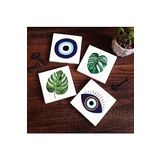 Pinecone Stone Nazar, Yaprak Taş Bardak Altlığı Seti - 4 Parça - Dekoratif, Rustik Mutfak Aksesuarı, 10x10 cm, Kaydırmaz Tabanlı, Şık ve Dayanıklı SC418