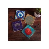 Pinecone Stone Nazar, Yaşam Çiçeği, Hayat Ağacı, Nar Taş Bardak Altlığı Seti - 4 Parça - Dekoratif, Rustik Mutfak Aksesuarı, 10x10 cm, Kaydırmaz Tabanlı, Şık ve Dayanıklı SC464