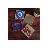 Pinecone Stone Nazar, Yaşam Çiçeği, Hayat Ağacı, Nar Taş Bardak Altlığı Seti - 4 Parça - Dekoratif, Rustik Mutfak Aksesuarı, 10x10 cm, Kaydırmaz Tabanlı, Şık ve Dayanıklı SC465