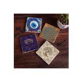 Pinecone Stone Nazar, Yaşam Çiçeği, Hayat Ağacı Taş Bardak Altlığı Seti - 4 Parça - Dekoratif, Rustik Mutfak Aksesuarı, 10x10 cm, Kaydırmaz Tabanlı, Şık ve Dayanıklı SC466