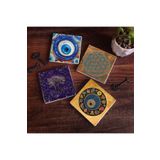 Pinecone Stone Nazar, Yaşam Çiçeği, Hayat Ağacı Taş Bardak Altlığı Seti - 4 Parça - Dekoratif, Rustik Mutfak Aksesuarı, 10x10 cm, Kaydırmaz Tabanlı, Şık ve Dayanıklı SC467