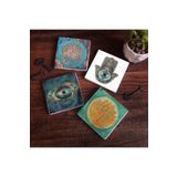 Pinecone Stone Nazar, Yaşam Çiçeği, Lotus Çiçeği, Fatma Ana Eli (Hamsa) Taş Bardak Altlığı Seti - 4 Parça - Dekoratif, Rustik Mutfak Aksesuarı, 10x10 cm, Kaydırmaz Tabanlı, Şık ve Dayanıklı SC211