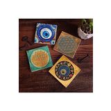Pinecone Stone Nazar, Yaşam Çiçeği, Lotus Çiçeği Taş Bardak Altlığı Seti - 4 Parça - Dekoratif, Rustik Mutfak Aksesuarı, 10x10 cm, Kaydırmaz Tabanlı, Şık ve Dayanıklı SC475