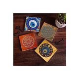 Pinecone Stone Nazar, Yaşam Çiçeği, Mandala Taş Bardak Altlığı Seti - 4 Parça - Dekoratif, Rustik Mutfak Aksesuarı, 10x10 cm, Kaydırmaz Tabanlı, Şık ve Dayanıklı SC471