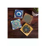 Pinecone Stone Nazar, Yaşam Çiçeği, Mandala Taş Bardak Altlığı Seti - 4 Parça - Dekoratif, Rustik Mutfak Aksesuarı, 10x10 cm, Kaydırmaz Tabanlı, Şık ve Dayanıklı SC478