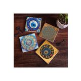 Pinecone Stone Nazar, Yaşam Çiçeği, Mandala Taş Bardak Altlığı Seti - 4 Parça - Dekoratif, Rustik Mutfak Aksesuarı, 10x10 cm, Kaydırmaz Tabanlı, Şık ve Dayanıklı SC478