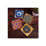 Pinecone Stone Nazar, Yaşam Çiçeği, Mandala Taş Bardak Altlığı Seti - 4 Parça - Dekoratif, Rustik Mutfak Aksesuarı, 10x10 cm, Kaydırmaz Tabanlı, Şık ve Dayanıklı SC479
