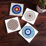 Pinecone Stone Nazar, Yaşam Çiçeği Taş Bardak Altlığı – 4’lü Set, 10x10 cm Dekoratif Masaüstü Koruyucu Doğaltaş Altlık |SC224|