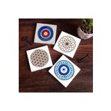 Pinecone Stone Nazar, Yaşam Çiçeği Taş Bardak Altlığı Seti - 4 Parça - Dekoratif, Rustik Mutfak Aksesuarı, 10x10 cm, Kaydırmaz Tabanlı, Şık ve Dayanıklı SC224