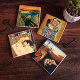 Pinecone Stone Salvador Dalí Belleğin Azmi, Çığlık, Gustav Klimt Aile Kucaklama, Anne Çocuk Taş Bardak Altlığı – 4’lü Set, 10x10 cm Dekoratif Masaüstü Koruyucu Doğaltaş Altlık |SC566|
