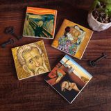 Pinecone Stone Salvador Dalí Belleğin Azmi, Çığlık, Mozaik Serisi, Gustav Klimt Aile Kucaklama Taş Bardak Altlığı – 4’lü Set, 10x10 cm Dekoratif Masaüstü Koruyucu Doğaltaş Altlık |SC574|