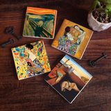 Pinecone Stone Salvador Dalí Belleğin Azmi, Gustav Klimt Yelpazeli Kadın, Aile Kucaklama, Çığlık Taş Bardak Altlığı – 4’lü Set, 10x10 cm Dekoratif Masaüstü Koruyucu Doğaltaş Altlık |SC550|