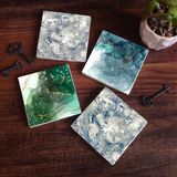 Pinecone Stone Soyut Sanat, Desen Taş Bardak Altlığı – 4’lü Set, 10x10 cm Dekoratif Masaüstü Koruyucu Doğaltaş Altlık |SC281|