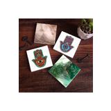 Pinecone Stone Soyut Sanat, Fatma Ana Eli (Hamsa) Taş Bardak Altlığı Seti - 4 Parça - Dekoratif, Rustik Mutfak Aksesuarı, 10x10 cm, Kaydırmaz Tabanlı, Şık ve Dayanıklı SC296