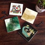 Pinecone Stone Soyut Sanat, Şahmeran Taş Bardak Altlığı – 4’lü Set, 10x10 cm Dekoratif Masaüstü Koruyucu Doğaltaş Altlık |SC285|