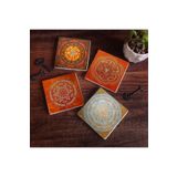Pinecone Stone Sri Yantra, Mandala Taş Bardak Altlığı Seti - 4 Parça - Dekoratif, Rustik Mutfak Aksesuarı, 10x10 cm, Kaydırmaz Tabanlı, Şık ve Dayanıklı SC181